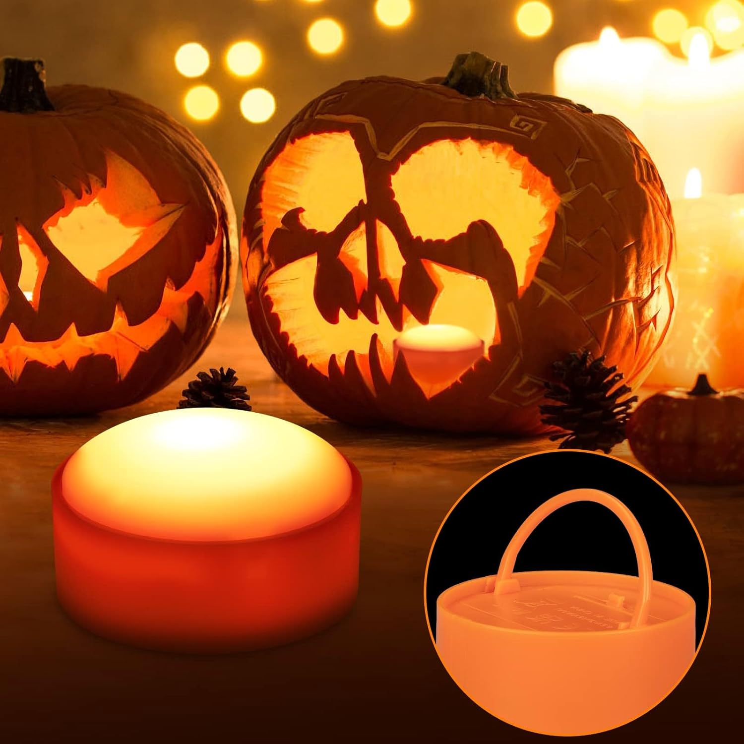 Litake LED Flameless Pumpkin Lights with Remote,Flickering Jack-O-Lantern Lights with Timer,Battery Operated Dimmable Halloween Candle Lights for Halloween Indoor/Oudoor Decorations,6 Packs