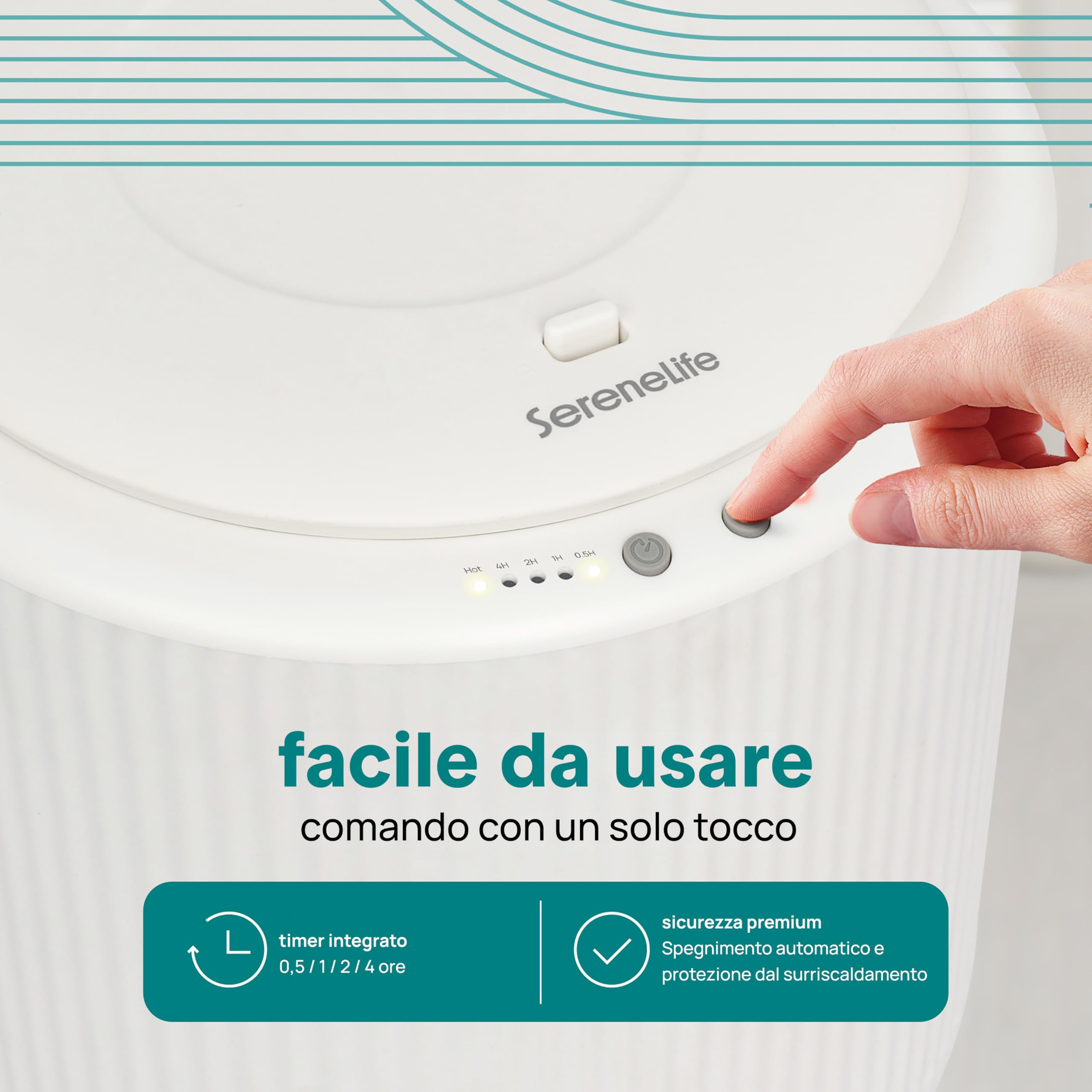 SereneLife Scaldasalviette Elettrico Bagno Autoportante, Scaldasalviette Elettrico 46 cm, Capacità 12 L, Timer Integrato, Dischi Aroma, LED, per Asciugamano, Accappatoio o Coperta, Grigio
