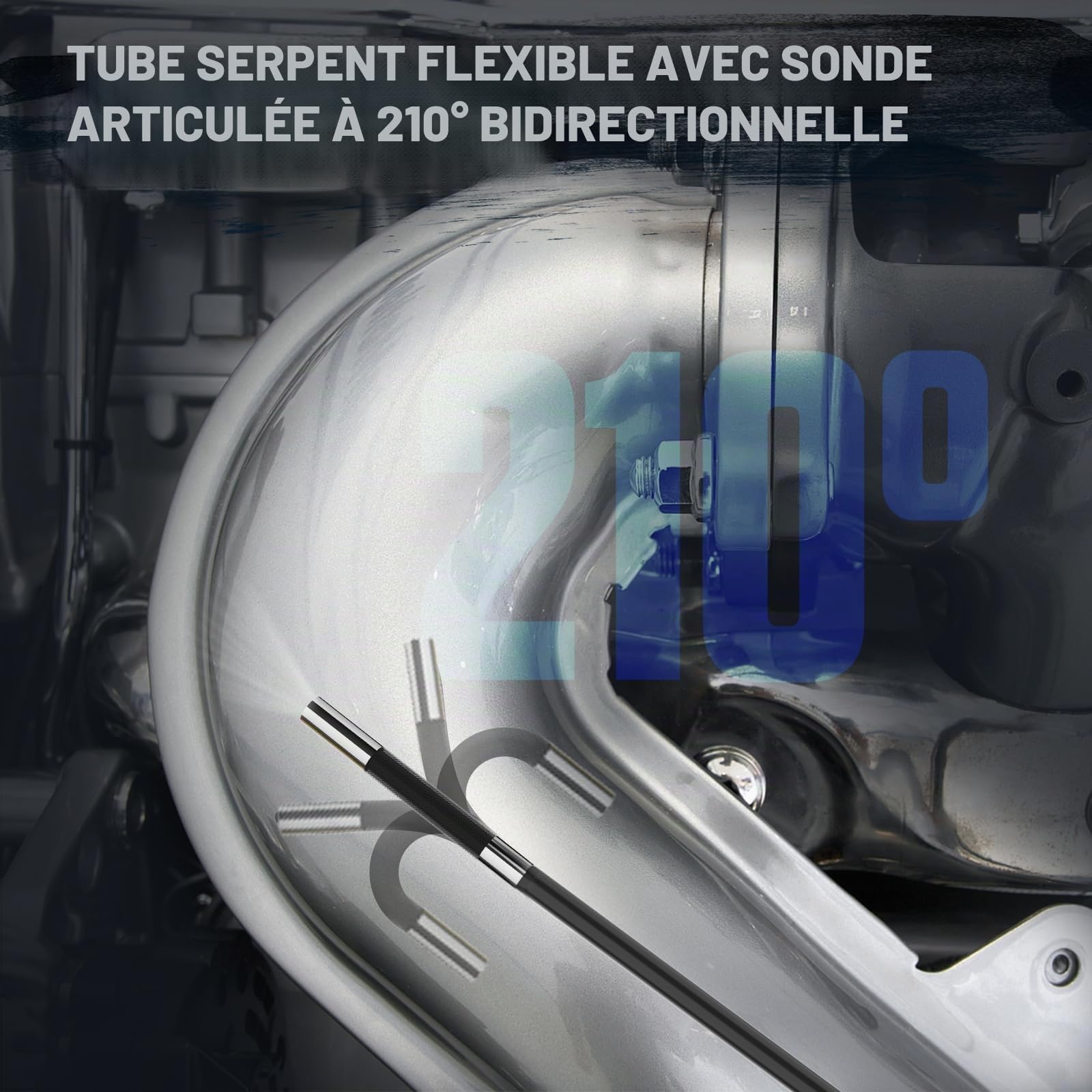 AUTOOL Caméra endoscopique bidirectionnelle 210° avec lumière, caméra d'inspection endoscope de 0,5 cm, endoscope articulé 1080p de 12,7 cm avec lumière LED, câble flexible de 90 cm, carte SD de 32 Go