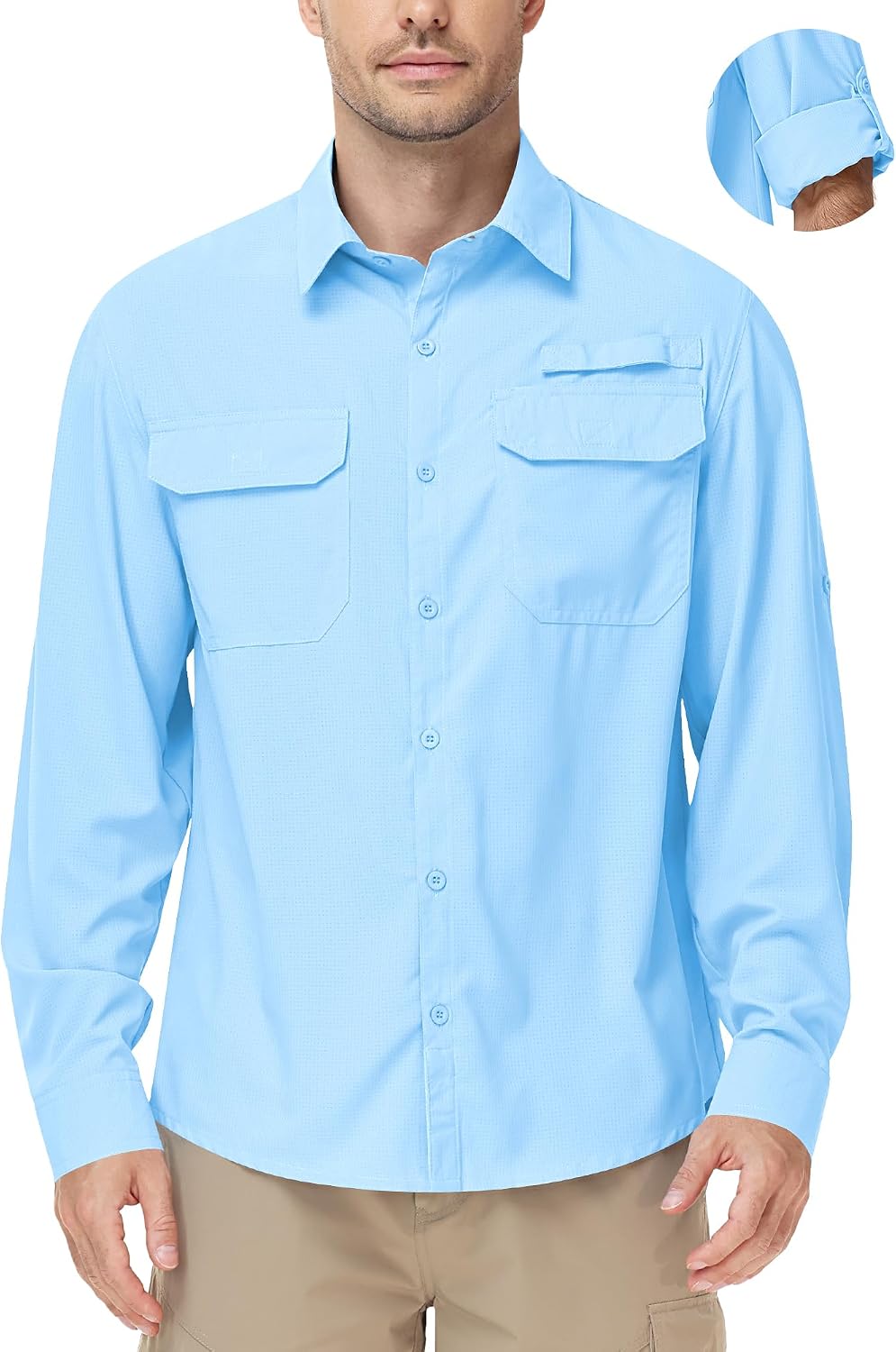 Runhit Men's Long Sleeve Sun Protection Shirt Quick Dry UPF 50+ Button Down Fishing Shirts for Hiking Camping Outdoor