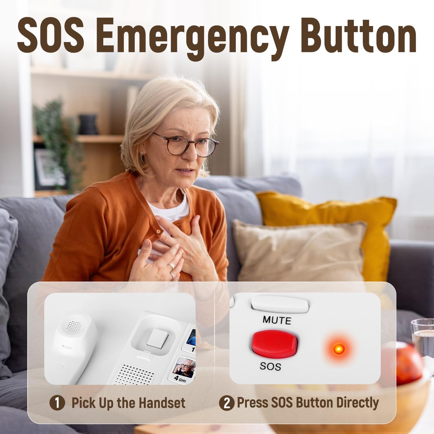 Big Button Phone for Seniors, Corded Landline Phones for Seniors with 10 One-Touch Dialing Buttons, Landline Telephone with SOS Emergency Button/Loud Ringer-White