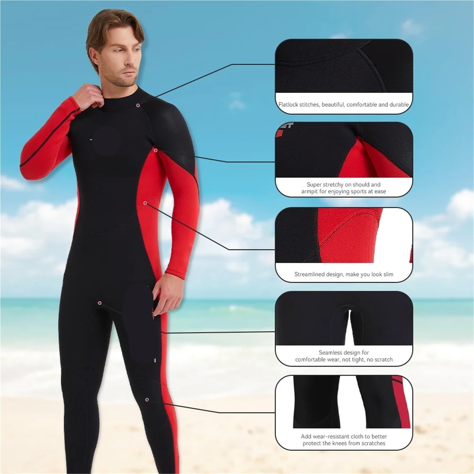 Mutandina da immersion Muta da snorkeling in neoprene 3,0 mm uomo, calda, anti-meduse, a prova di freddo, con cerniera posteriore, in un unico pezzo per Immersioni Snorkeling Nuoto Surf