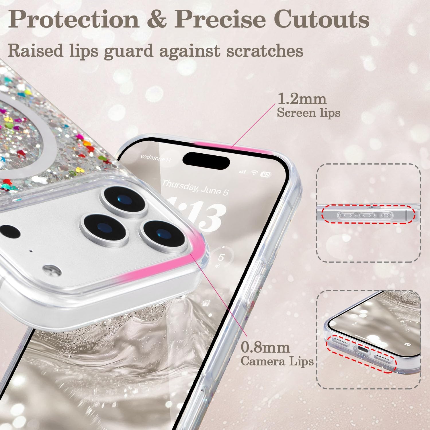 UEEBAI Glitter Case Magnetic for iPhone 17 Pro Max Case, Luxury Shiny Bling Sparkly Phone Cover Compatible with MagSafe, Wireless Charge Crystal Diamonds Shiny Cover for Women - Clear - Image 4