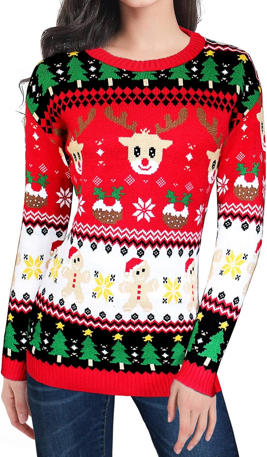 v28 Ugly Christmas Sweater for Women Reindeer Funny Merry Xmas Knit Sweaters