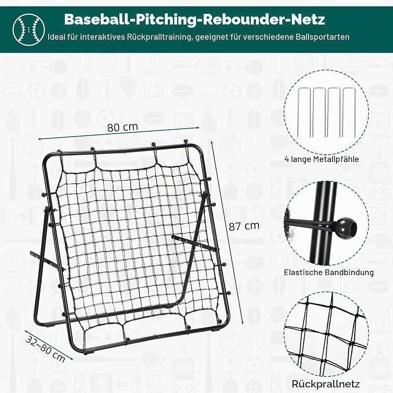 Rebounder LIANTRAL pentru fotbal, volei și baseball, plasă portabilă pentru antrenament, unghi reglabil pentru pase și șuturi, 80 x 87 cm