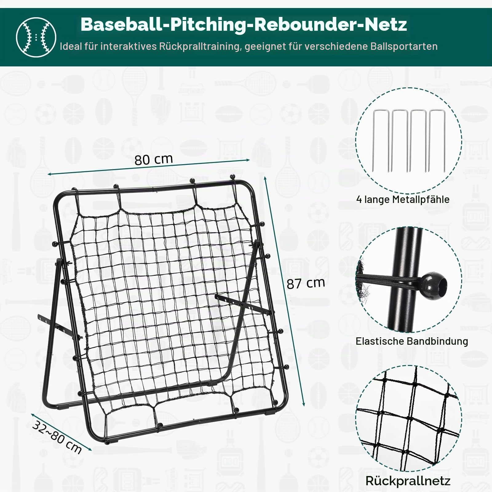 LIANTRAL Rebounder für Fußball, Volleyball Netz, 80 x 87 cm, verstellbares Kickback-Ziel