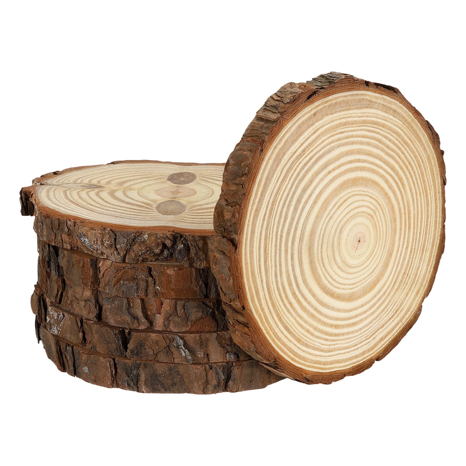 Rebower 6 Pcs Unfinished Wood Slices - 5.9-6.3 Inch Natural Wooden Circles Discs with Tree Bark Round Wood Coasters, [for DIY Crafts Table Base Christmas Ornament Decoration]