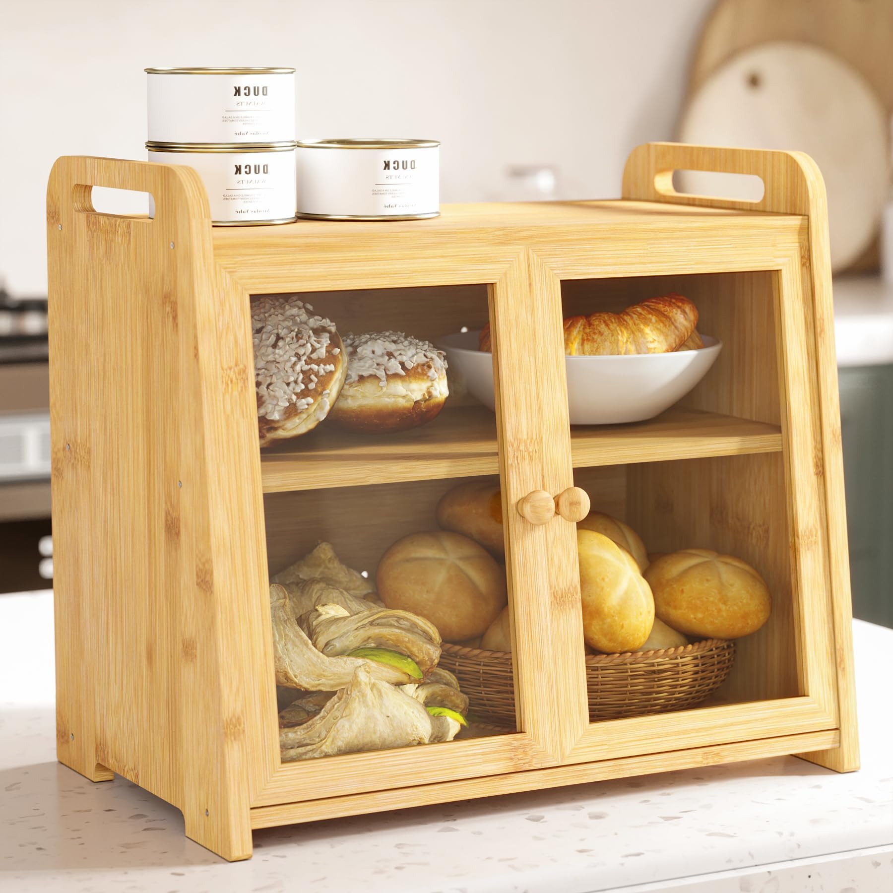 AMBIRD Bambus Brotkasten - Aufbewahrendes Brot für Küchentheke