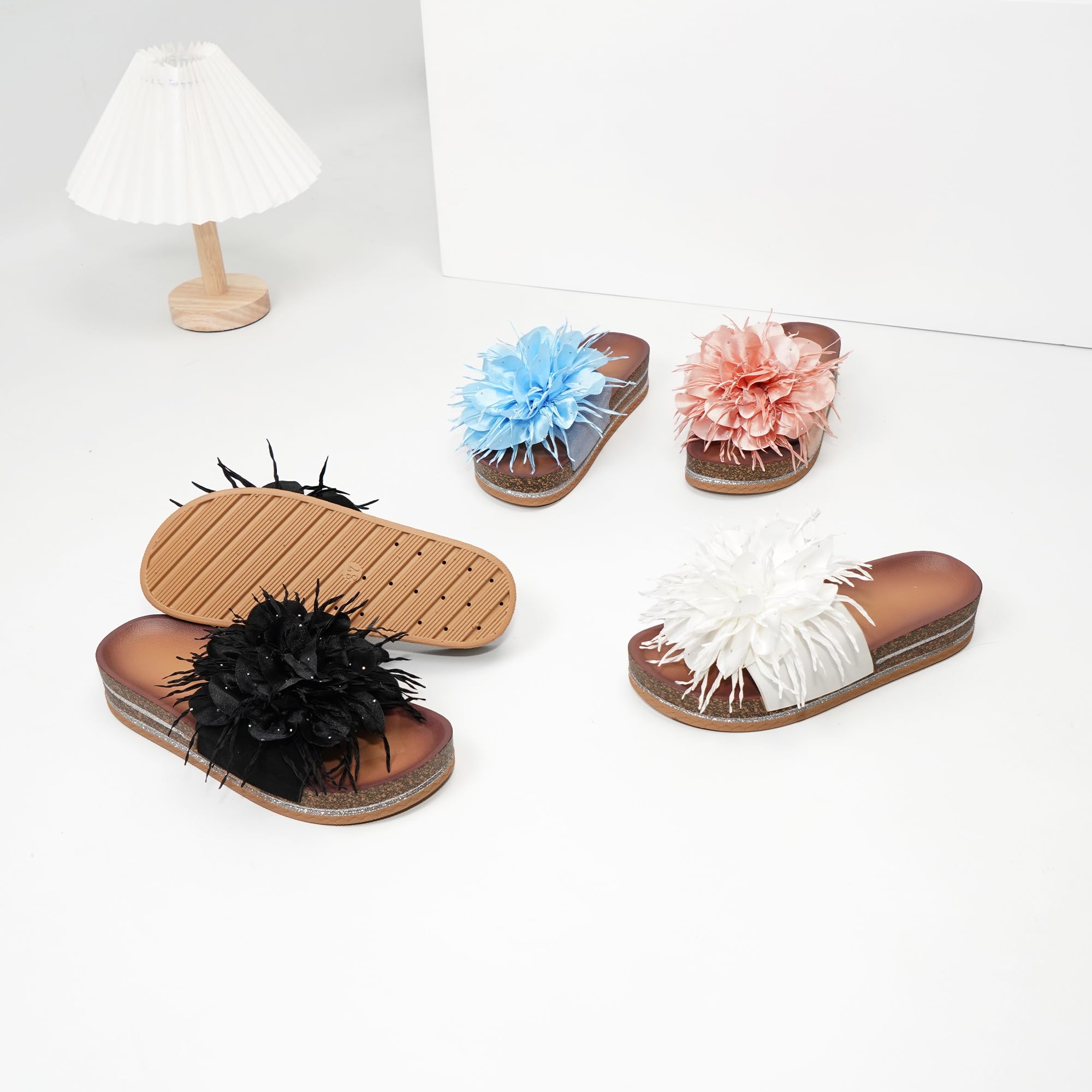 JOMIX Ciabatte Donna Sandali Estive con 3D Fiore Eleganti Suola in Sughero con Bordo Glitter Pantofole per Spiaggia Tempo Libero Vacanze Comodi Antiscivolo