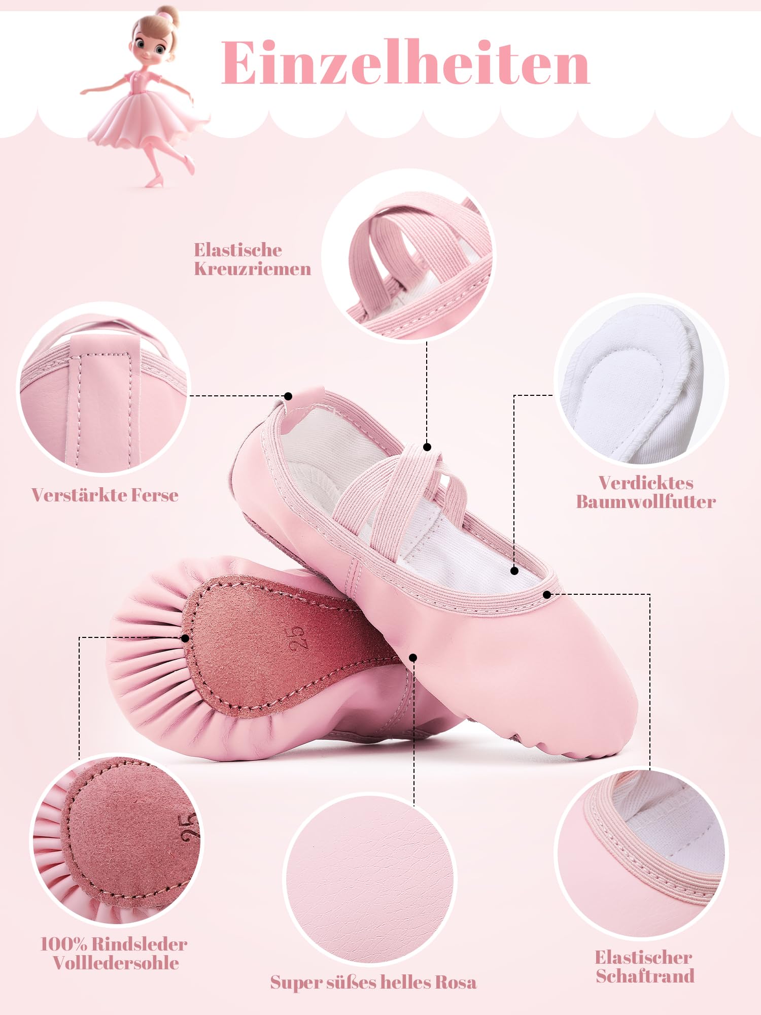 Zapatillas de ballet para niña, de piel, forro de algodón grueso, suela de piel completa, zapatos de danza, correas precosidas, zapatillas de ballet
