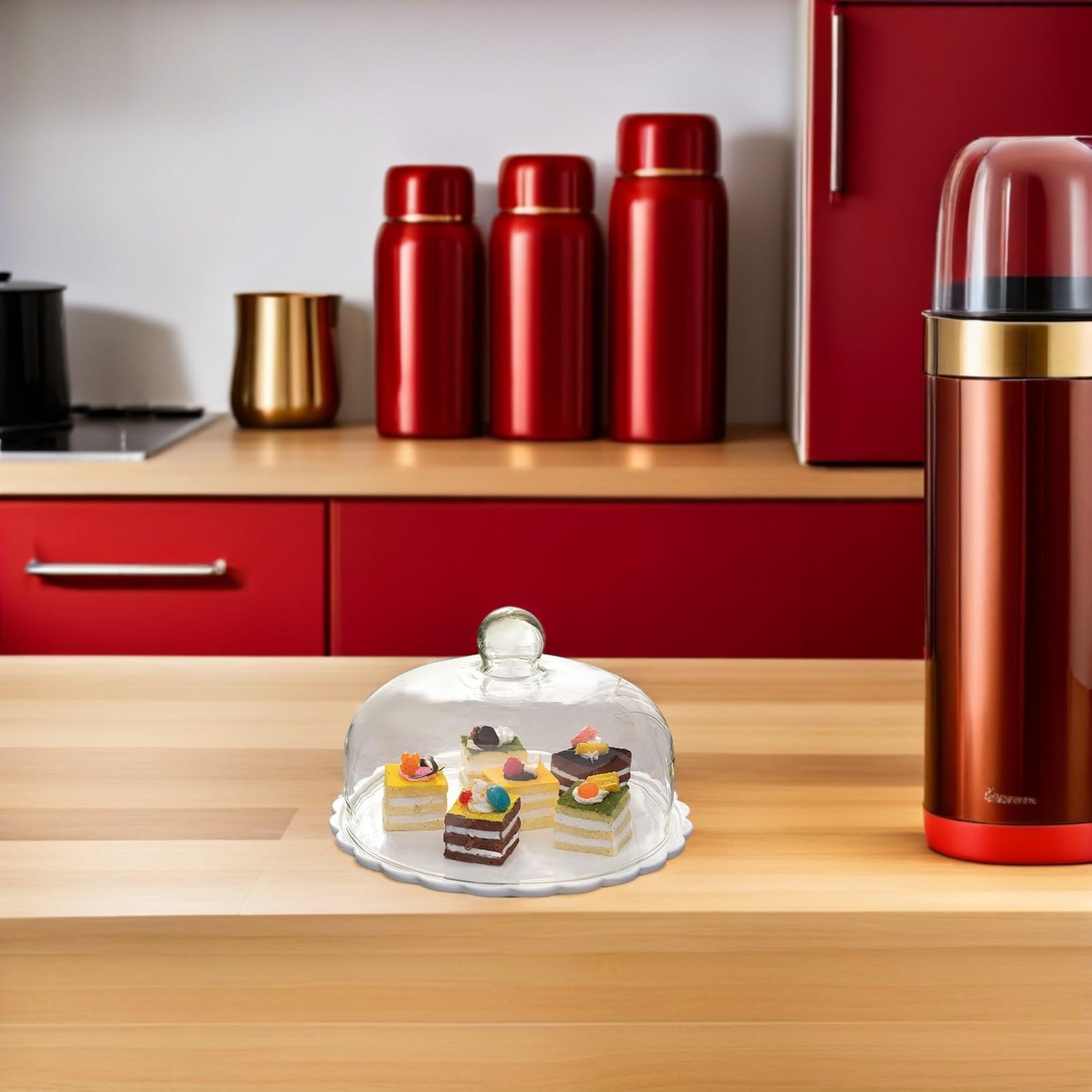 SOIMISS Couvercle à Gâteau en Verre Blanc pour Dessert Dôme Protecteur Alimentaire Léger en Verre et Céramique, Cuisine et Repas en Famille