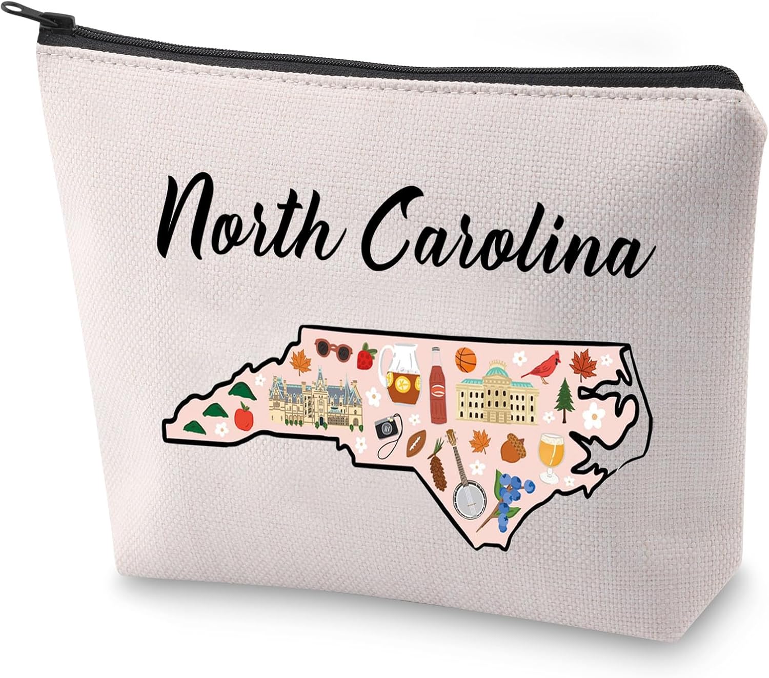 BLUPARK North Carolina Map Cosmetic Bag - Travel Makeup Bag Gift For Someone Moving