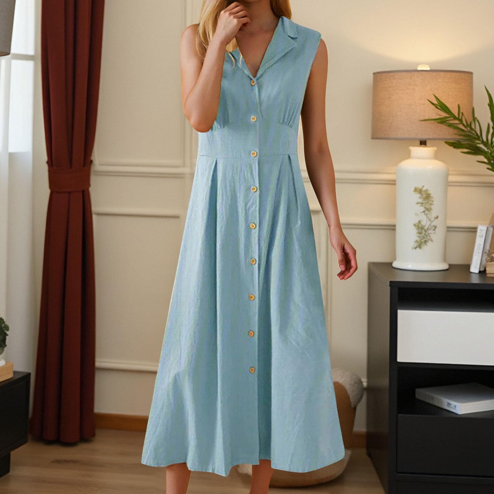 LYGBAOFUL Letnia sukienka Sukienka damska Casual Sukienka damska z długim zapięciem na guziki na co dzień Wakacje - Elegancka Wygodna odzież letnia Stylowa Można łączyć z dodatkami