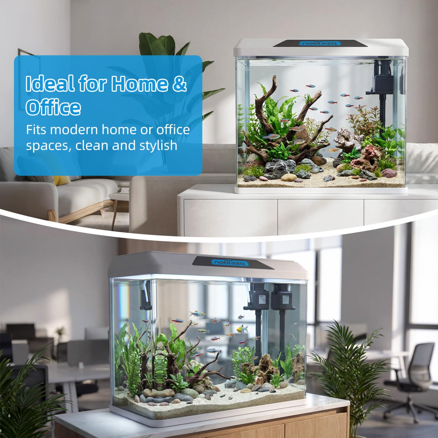 Nobleza - Acquario in Vetro 54L Kit Completo con Filtro e Luce LED Bianco