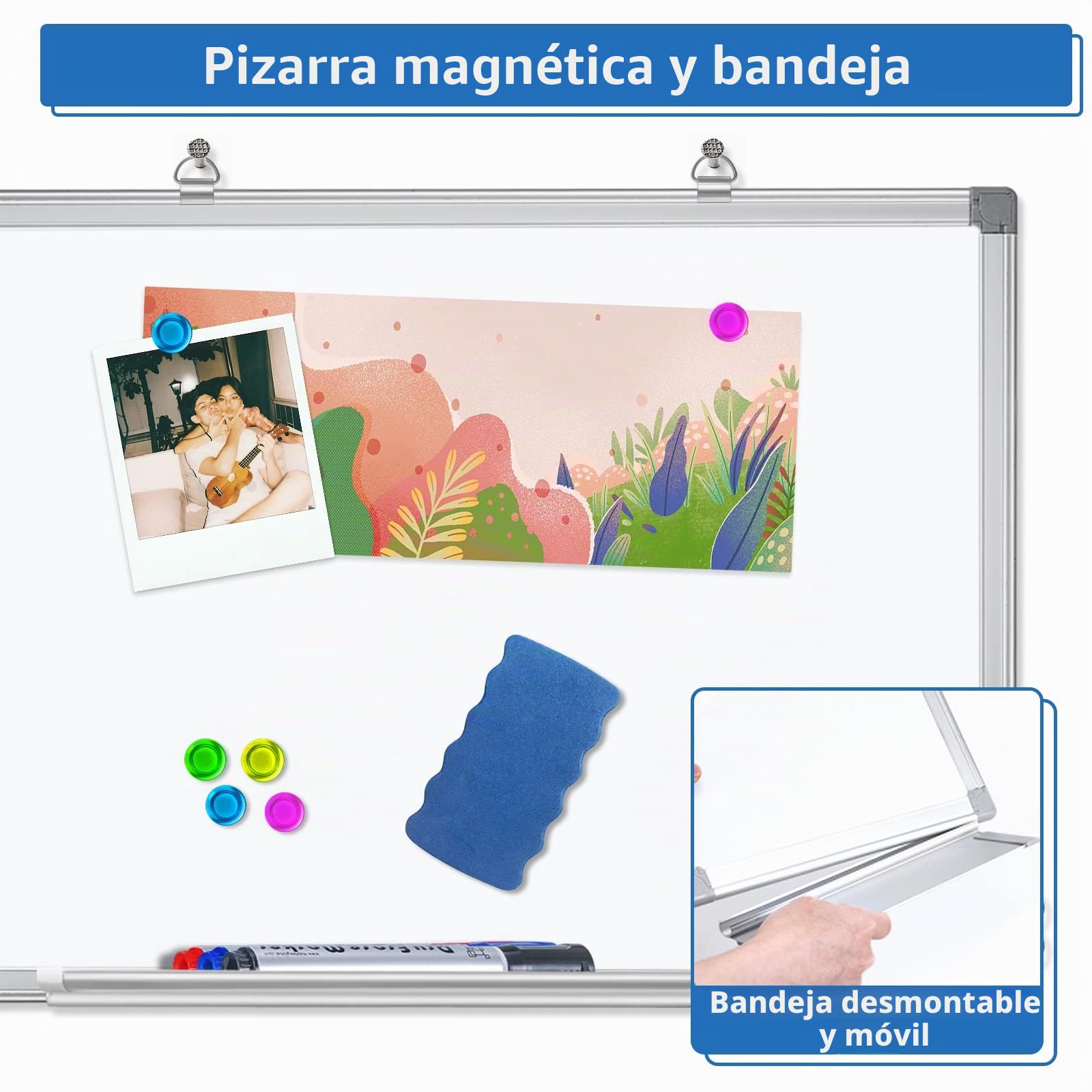 maxtek Pizarra blanca magnética 75 x 50 cm para pared, marco de aluminio, ligera con bandeja para bolígrafos, pizarra de borrado en seco para casa, oficina, escuela