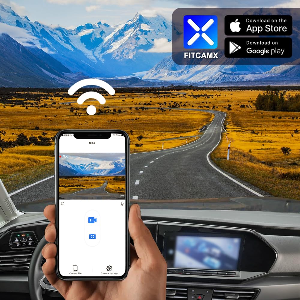 Fitcamx Dash cam Anteriore 2160P+Posteriore 1080P Adatta per Volkswagen Caddy 2021-2025 (D8500), OEM, Doppio Video HD Wifi, Monitoraggio Parcheggio, Sensore G, Registrazione in Loop, WDR, Scheda 128GB