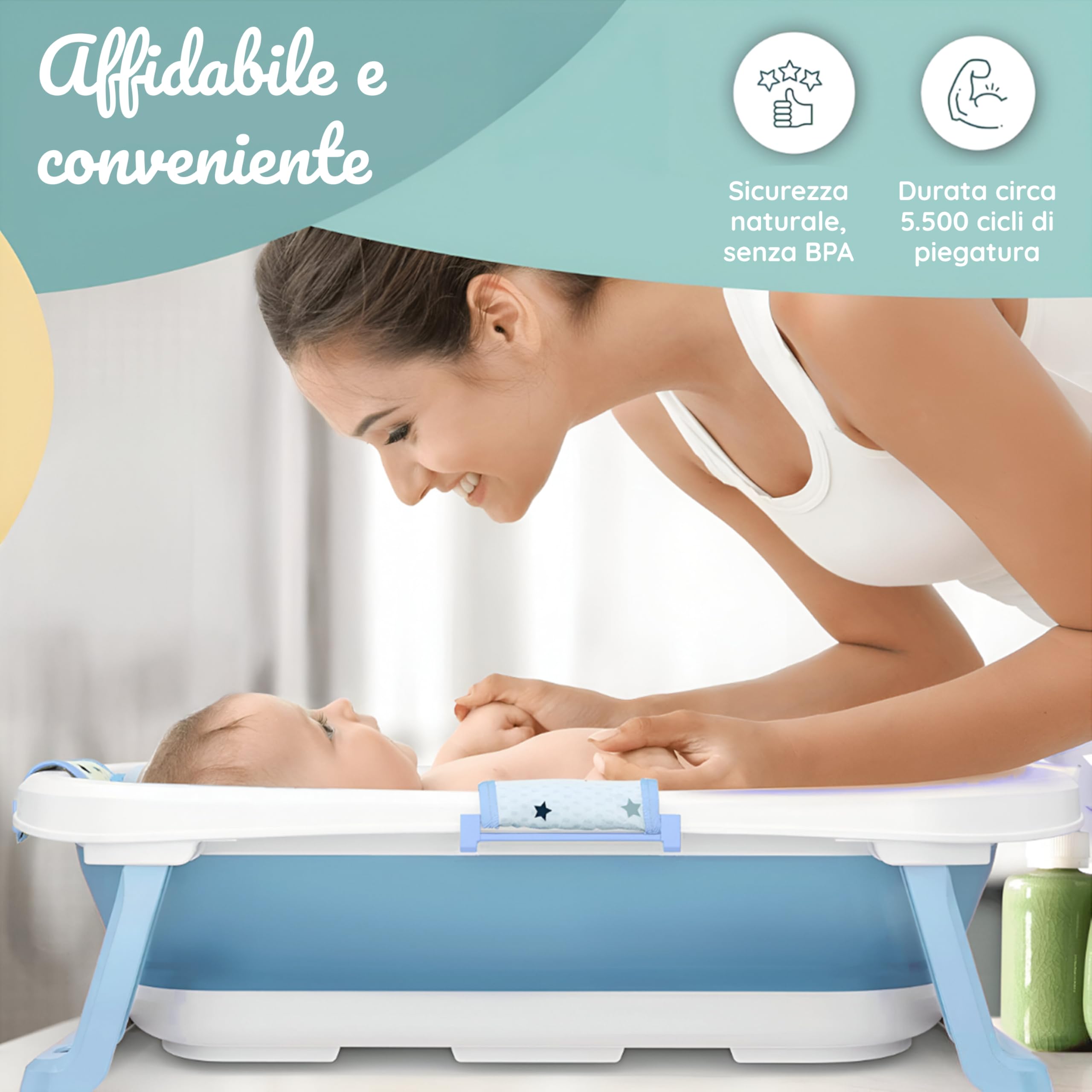 Vaschetta bagnetto neonato pieghevole da BEARTOP | incl. cuscino da bagno | ergonomico & salvaspazio | robusto PP & TPE | vasca da bagno bambini, bagnetto neonati | Garanzia di soddisfazione (3 Anni)*