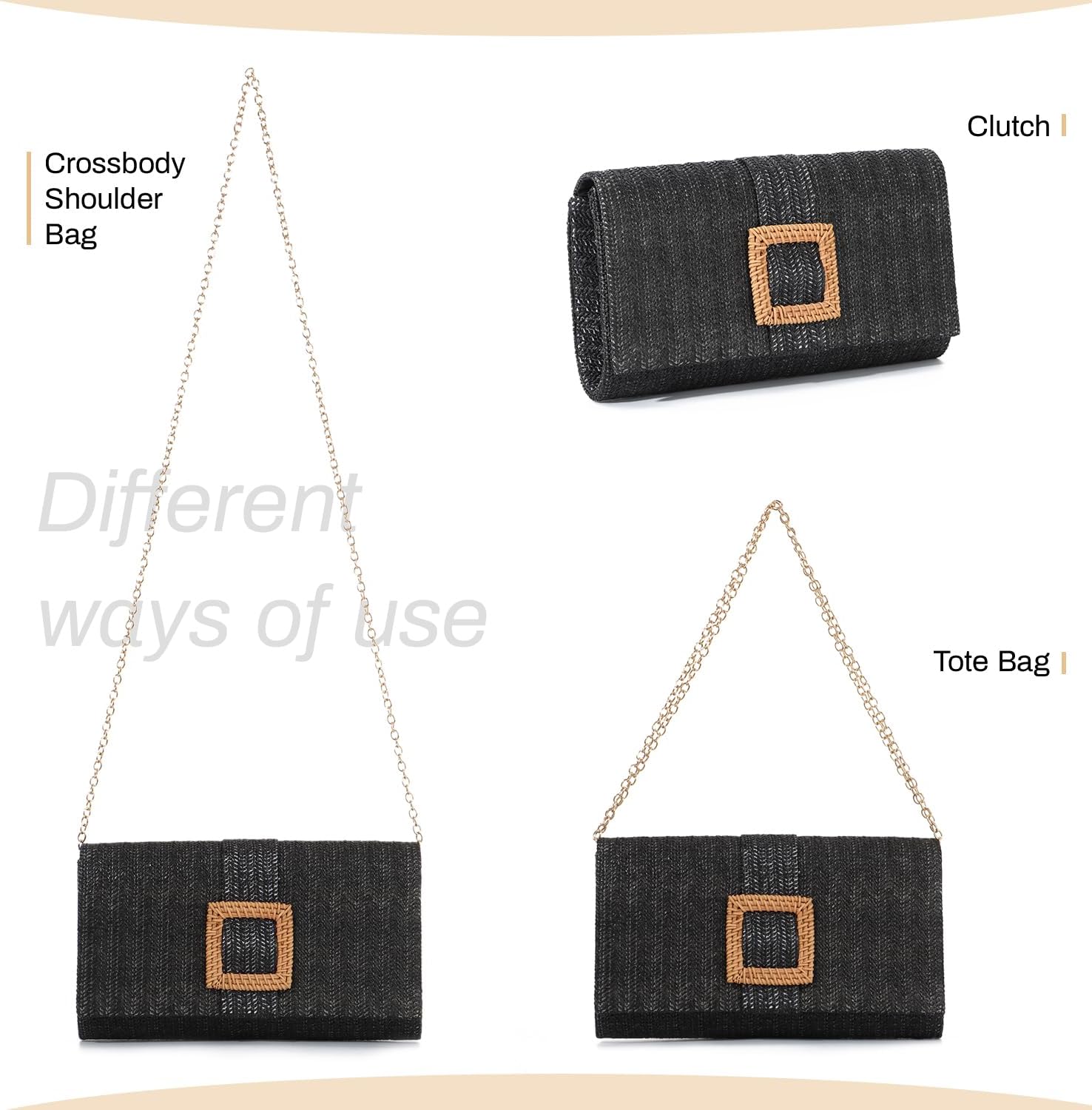 Straw Clutch Purse for Women Rattan Summer Evening Handbag Woven Beach Envelope Purse Raffia Handbag - Image 5