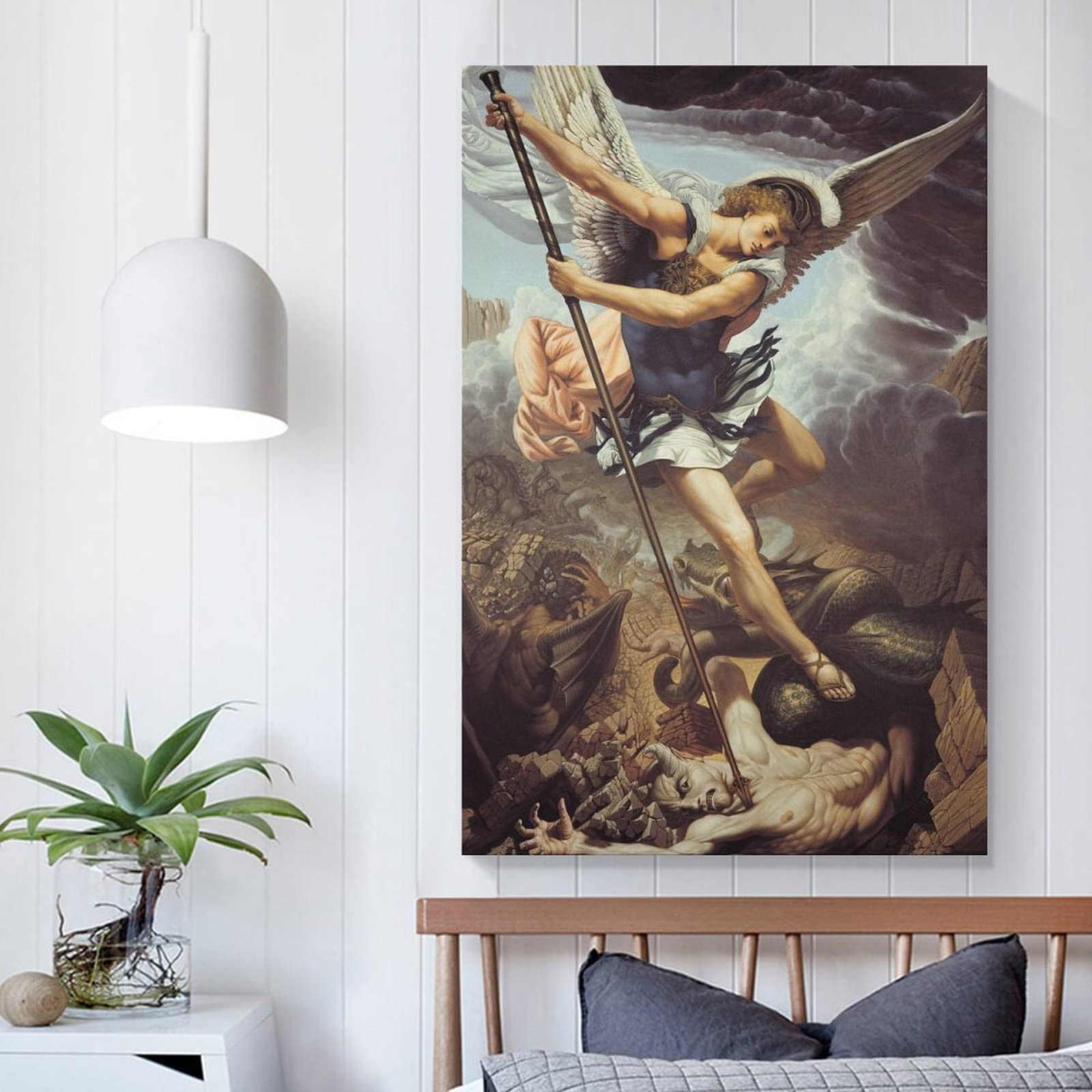 Toile Imprimée Saint Michel Archange - 20x30 Cm Style Cadre - Décoration Murale Chambre Salon Spirituelle