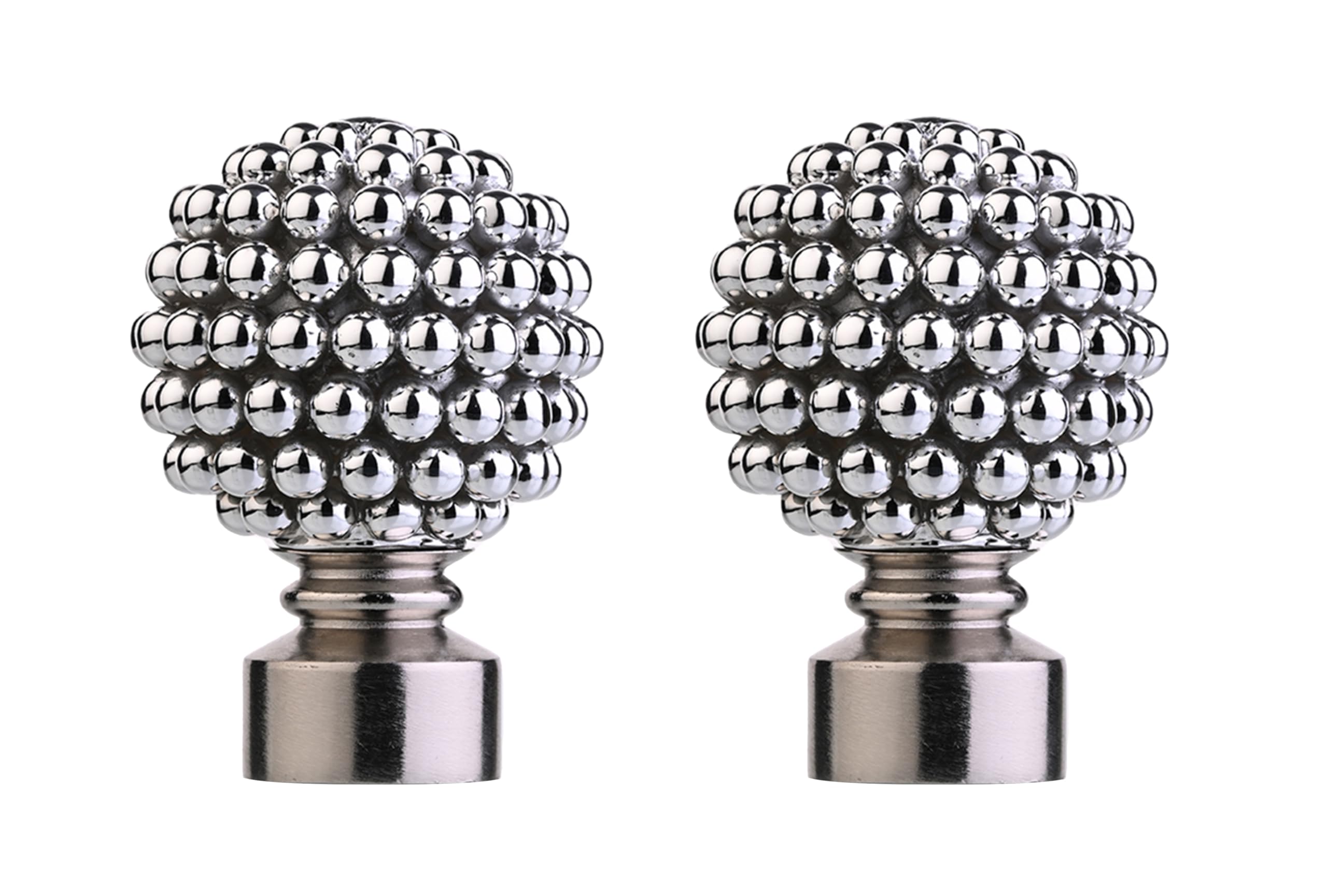 Lister Cartwright 28mm Curtain Pole Ends Finials Pack of 2 Adjustable Screws Polished Steel (Large Studded Ball Finials)