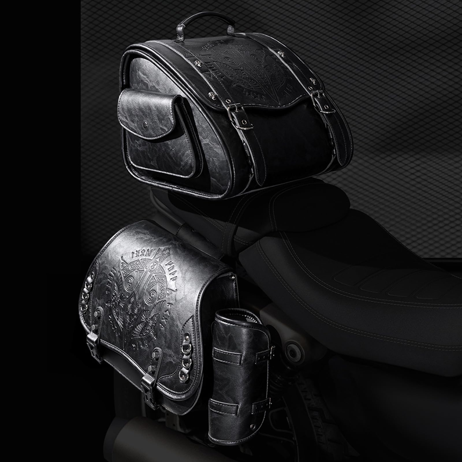 Bolsa de asiento retro punk, piel sintética fuerte, almacenamiento de herramientas impermeable, bolsillo lateral fácil de montar para ciclismo, bolsillos laterales fáciles de instalar