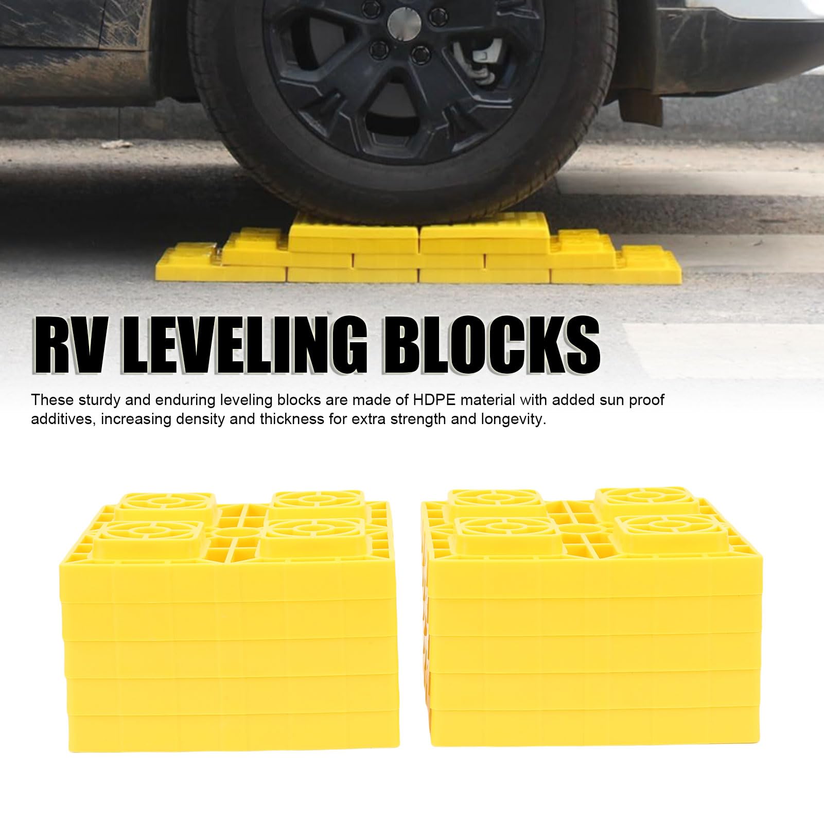 Luocute 10pcs RV Blocksing, Stosy w Stosy Wytrzymałościowe Podkładki do Obozowiczów dla Pojedynczych Podwójnych kół Podnośniki Hydrauliczne z torbą do Przenoszenia do Kempingowej