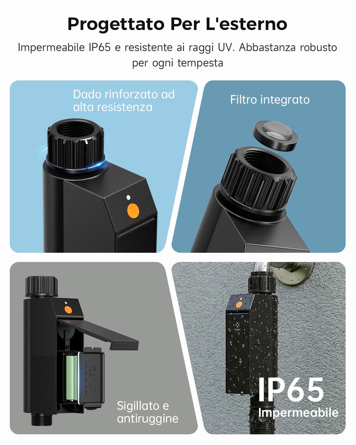 WOOX Programmatore Irrigazione WiFi Intelligente, Senza Hub Richiesto 2,4GHz Timer Irrigazione, App/Controllo Vocale, IP65 Impermeabile Centralina Irrigazione Automatica, Ritardo Pioggia & Manuale