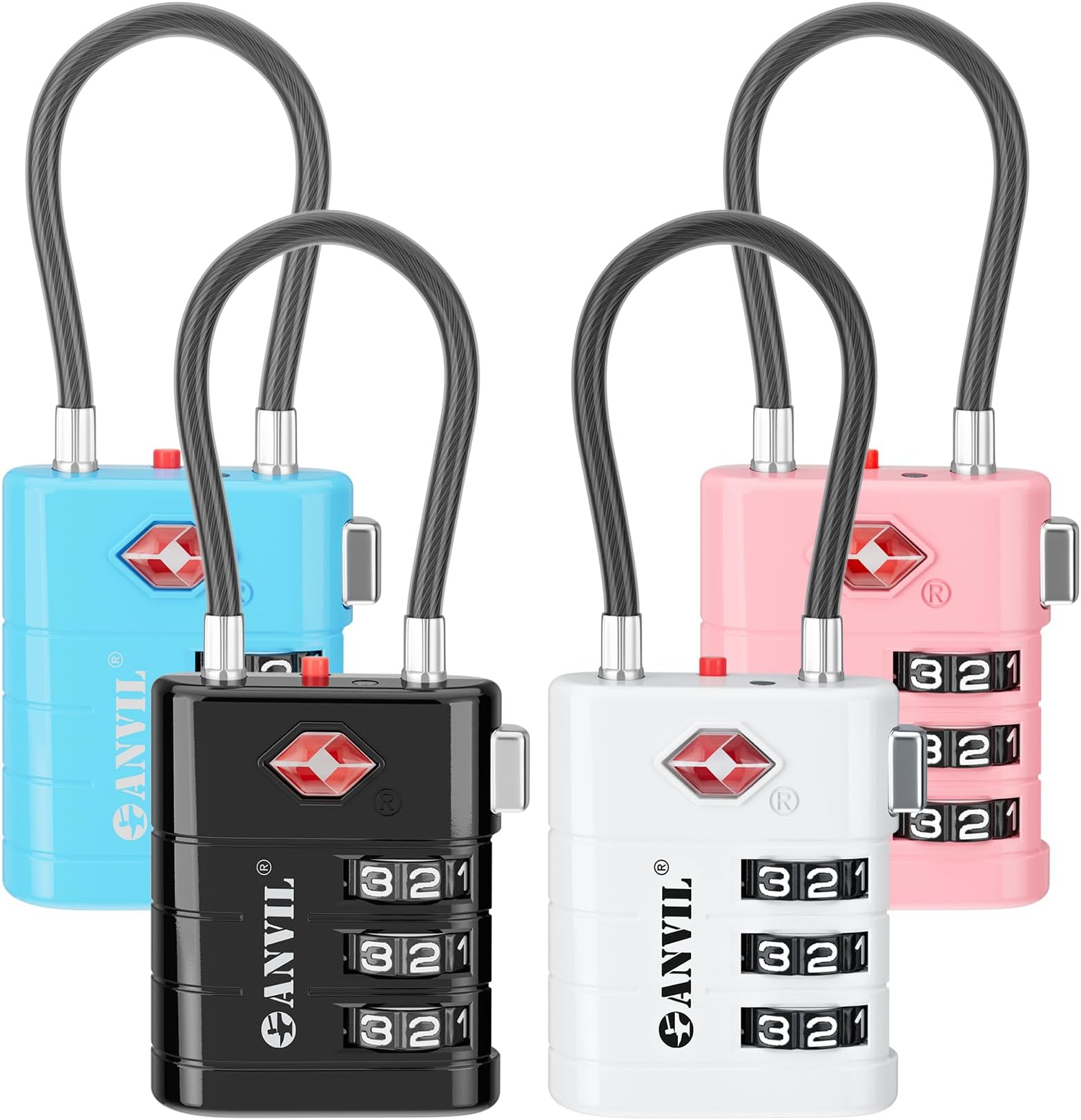 TSA Approved Luggage Locks – High Security TSA008 Combination Travel Locks with Inspection Indicator for Suitcases and Backpacks. (4 Colors)