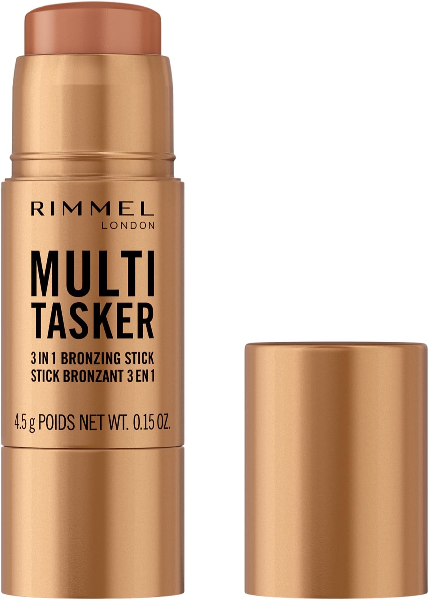 Rimmel Multi Tasker 3 in 1 Bronzing Stick, 002 Medium, Sculpted and Bronzed Glow, All-Day Wear, Sheer and Dewy Finish, Infused with Vitamin C & E, Vegan Formula, Cruelty-Free