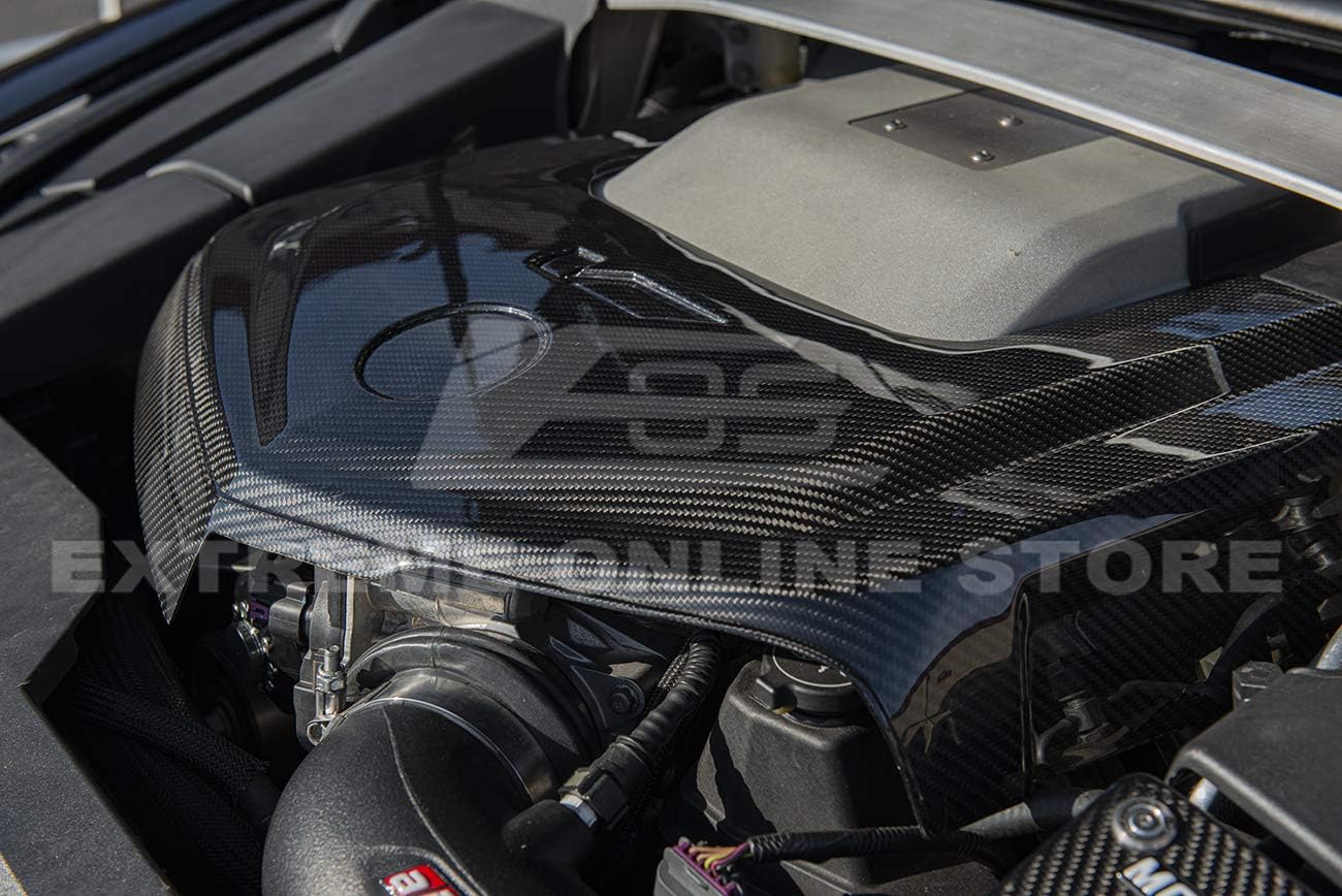 Extreme Online Store Replacement for 2009-2015 Cadillac CTS-V GM Factory Style Carbon Fiber Front Supercharge Engine Trim Valve Cover