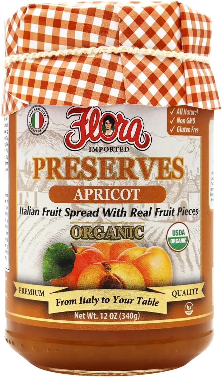 Flora Foods Organic Apricot Preserves | Made with Natural Fruit Sugars | 12 oz (340g) | 100% Fruit 100% Italian | Premium Quality, Non GMO, All Natural, Italian