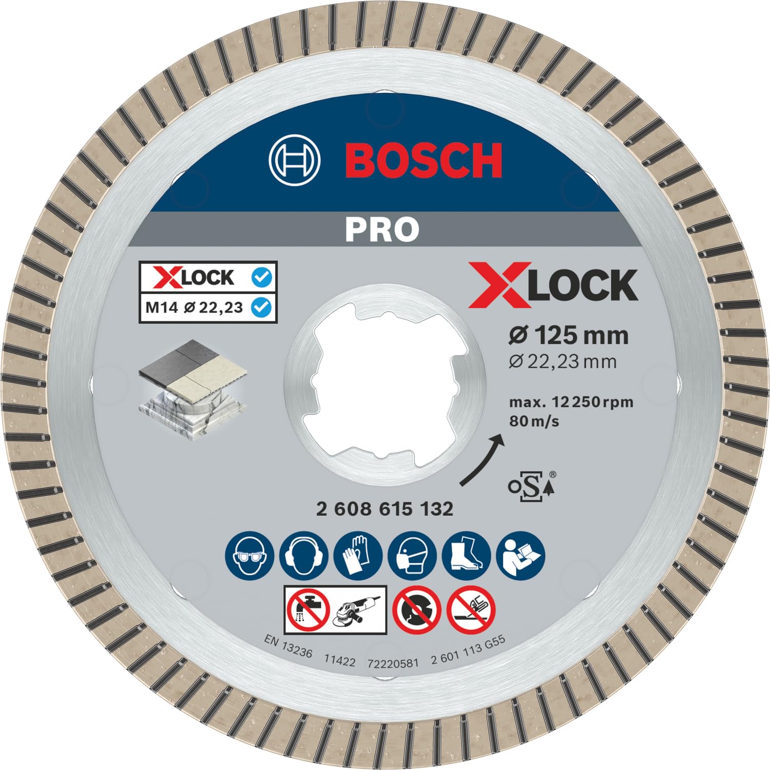 Bosch 1x Disque à tronçonnage diamant PRO Ceramic pour petites meuleuses angulaires, X-Lock (pour Marbre, Carreaux de Hard Ceramic, Ø 125 mm, Professional Accessoire Petite meuleuse angulaire)