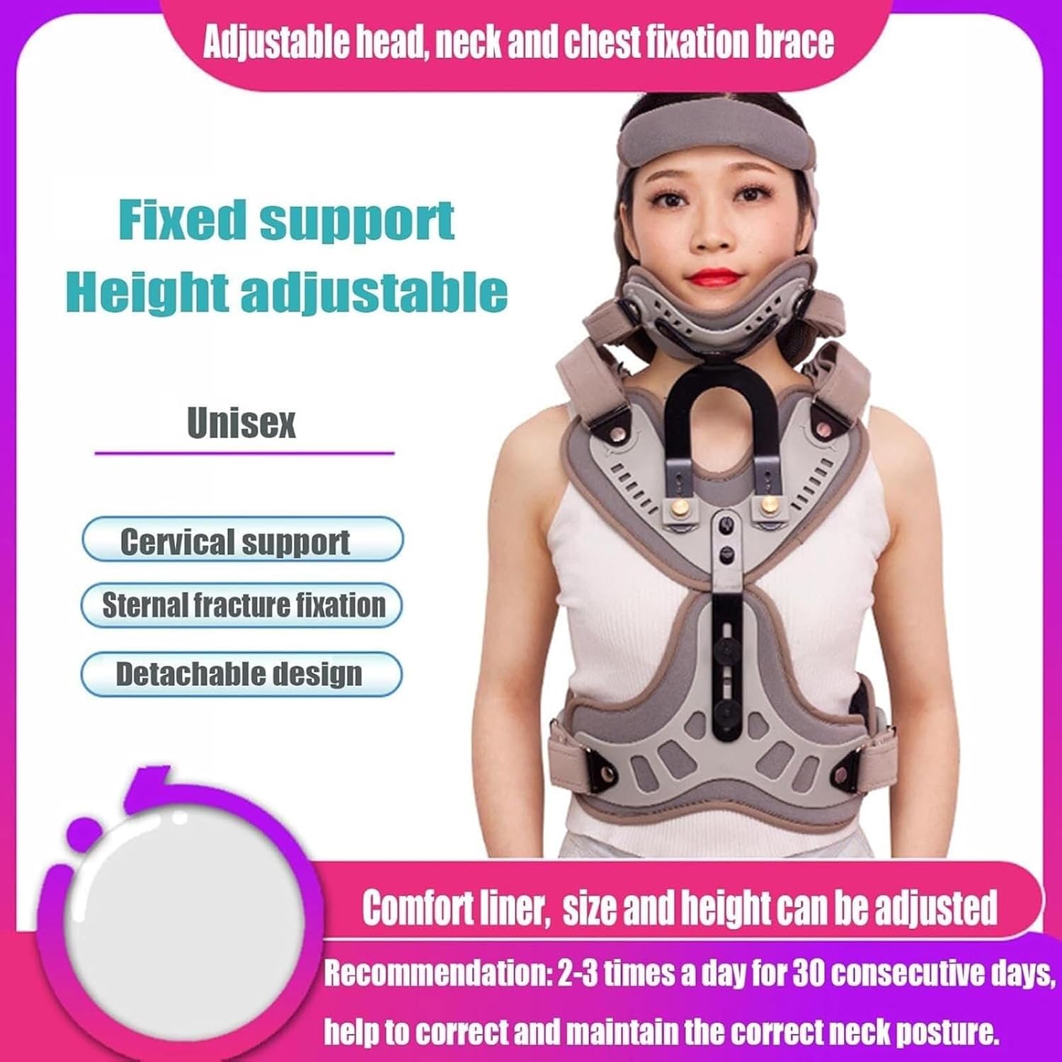 Chest and Back Posture Corrector, Head, Neck, Chest and Back Support orthosis, Adjustable Cervical and Chest Fixation Bracket, Universal Size