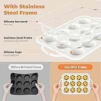 Vista 2 de 2Pack Silicone Muffin Pan For Baking With Metal Reinforced Frame, 12 Cup Regular Size Nonstick Cupcake Pan, BPA Free Silicone Muffin Tray, Cupcake