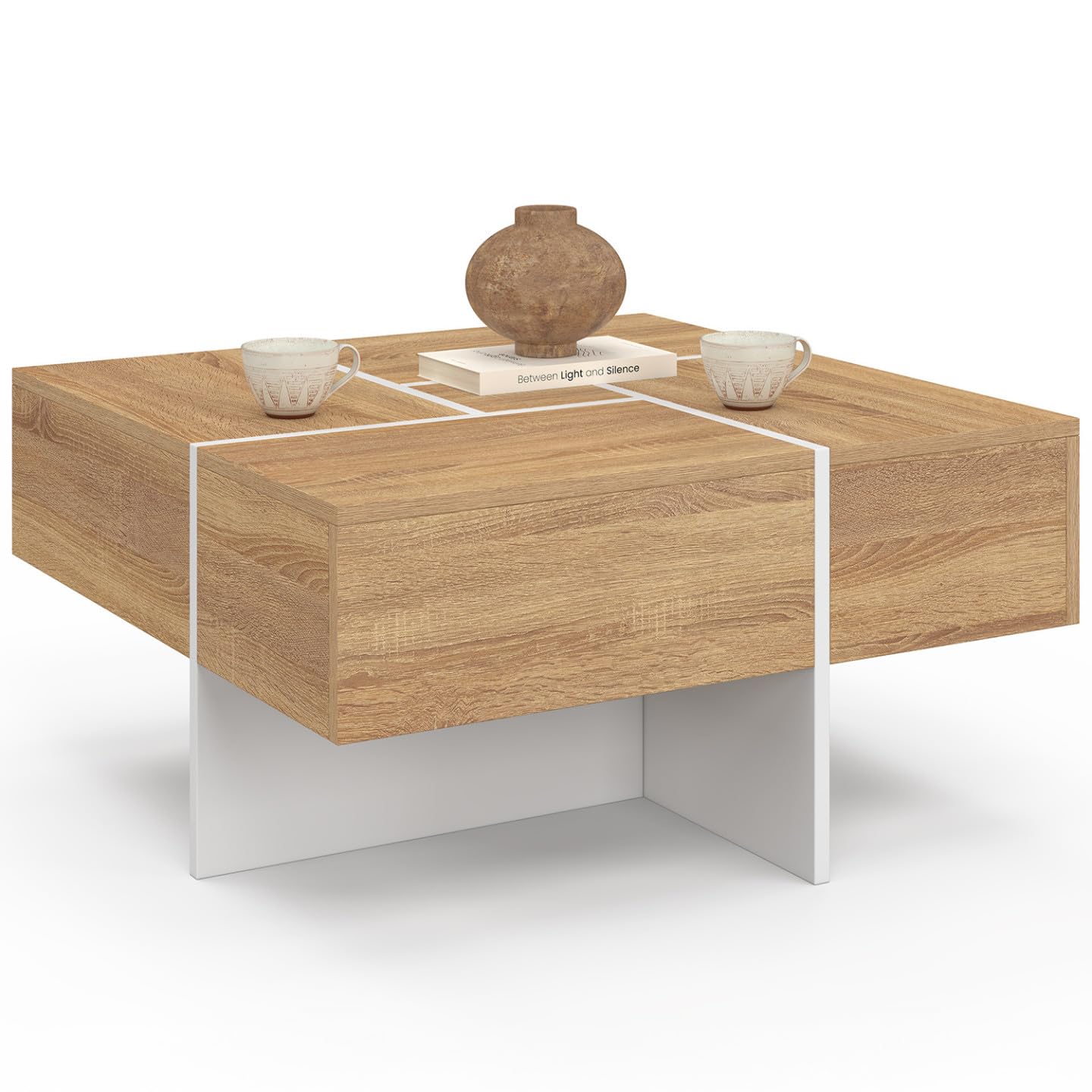 IDMarket Talia - Mesa de centro cuadrada (70 cm, con cajones, madera y blanco), color blanco