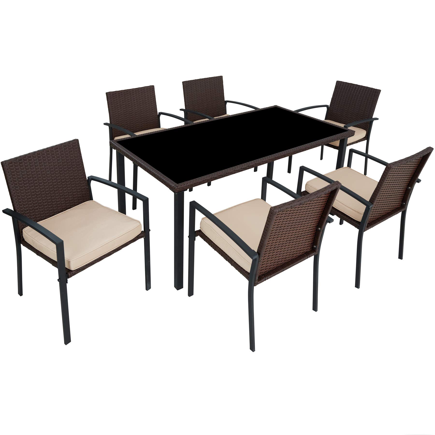 Tectake 800663 Salon De Jardin 6 Chaises 1 Table En Resine Tressee Diverses Couleurs Marron No 403028 Amazon Fr Jardin