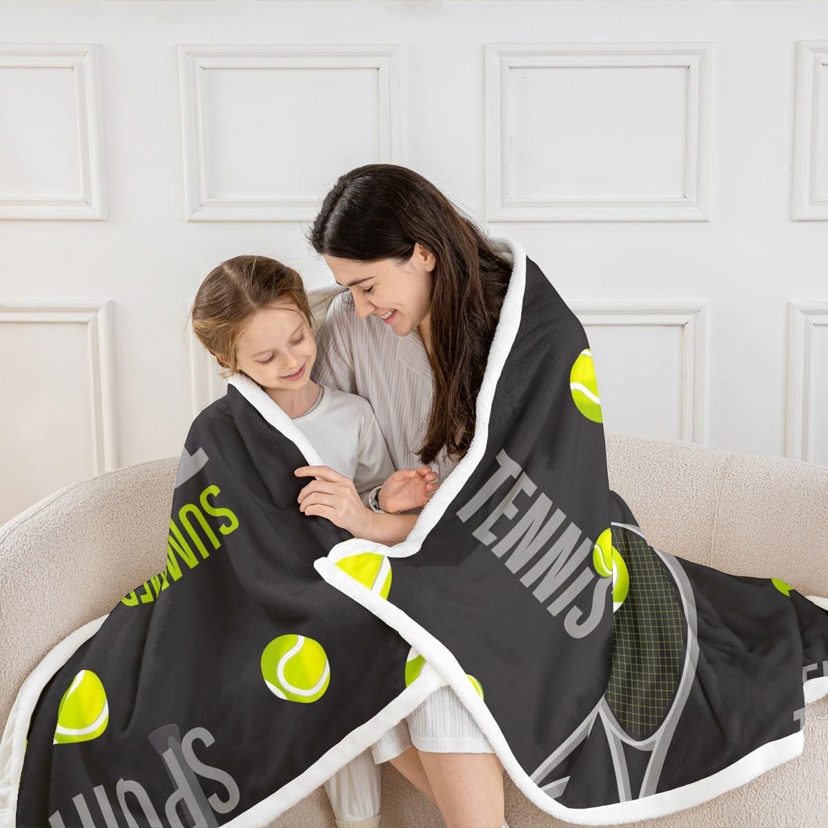 Feelyou Tennis Pattern Plush Blanket Sports Theme Fleece Throw Blanket for Bed Sofa Couch 3D Ball Pattern Sherpa Blanket Room Decor Athlete Competitive Competitive Games Throw 50"x60"