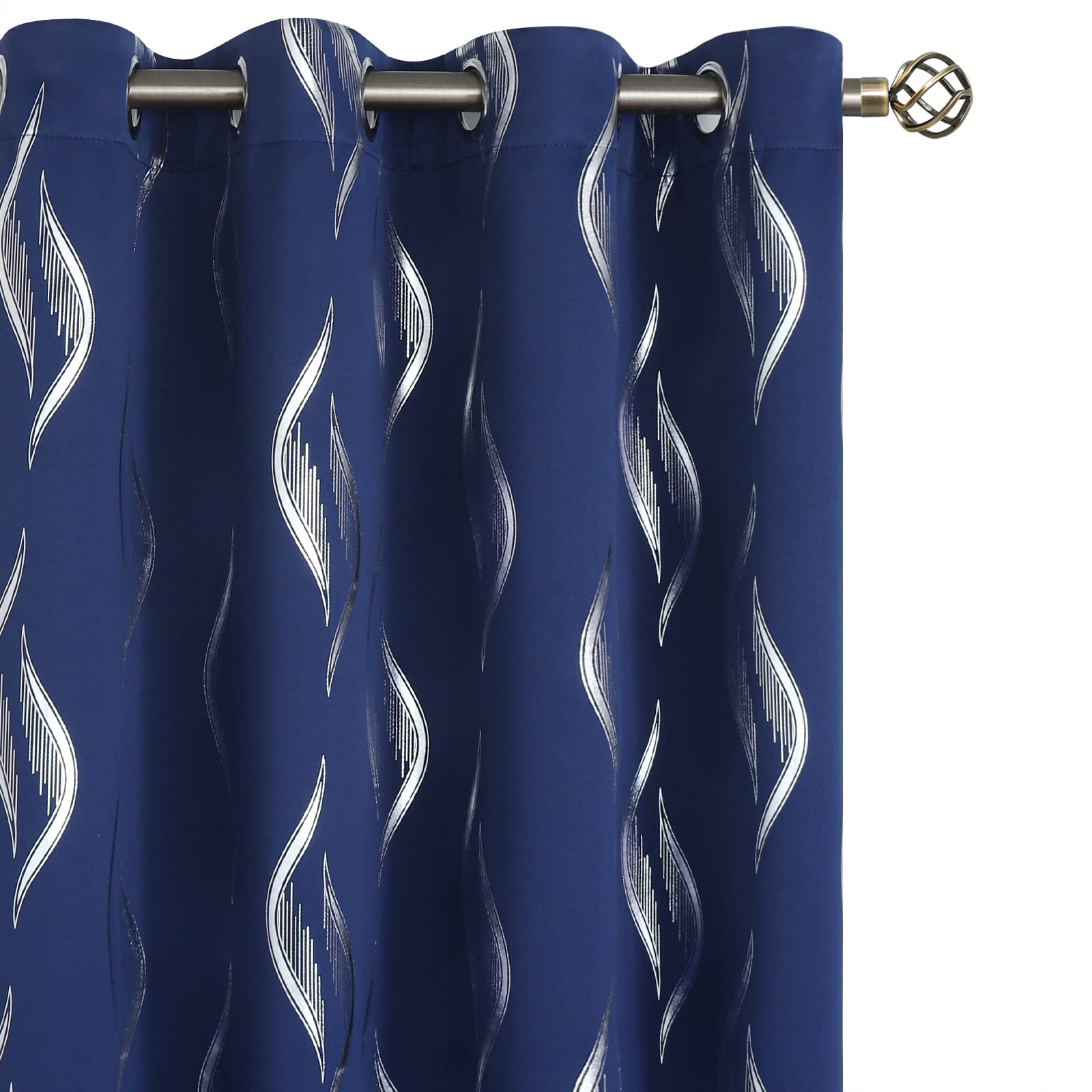 BGment Wavy Navy Blue Blackout Curtains 72 Inch Length 2 Panels Set, Thermal Insulated Privacy Grommet Window Drapes for Kids Boys Bedroom, 52 x 72 Inch