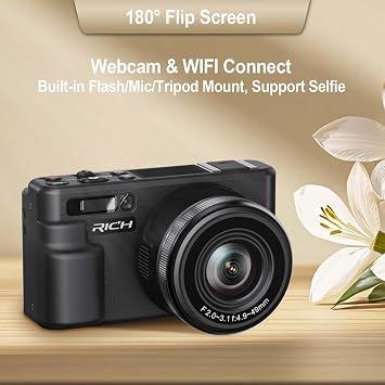 5K 10X Optical Zoom Cameras for Photography & Vlogging, 72MP Digital Cameras with APP & Flip Screen for Selfie, 128GB Card, Compact Travel Camera AF+MF, Anti-Shake Camera for Teens, Ceators (Black)