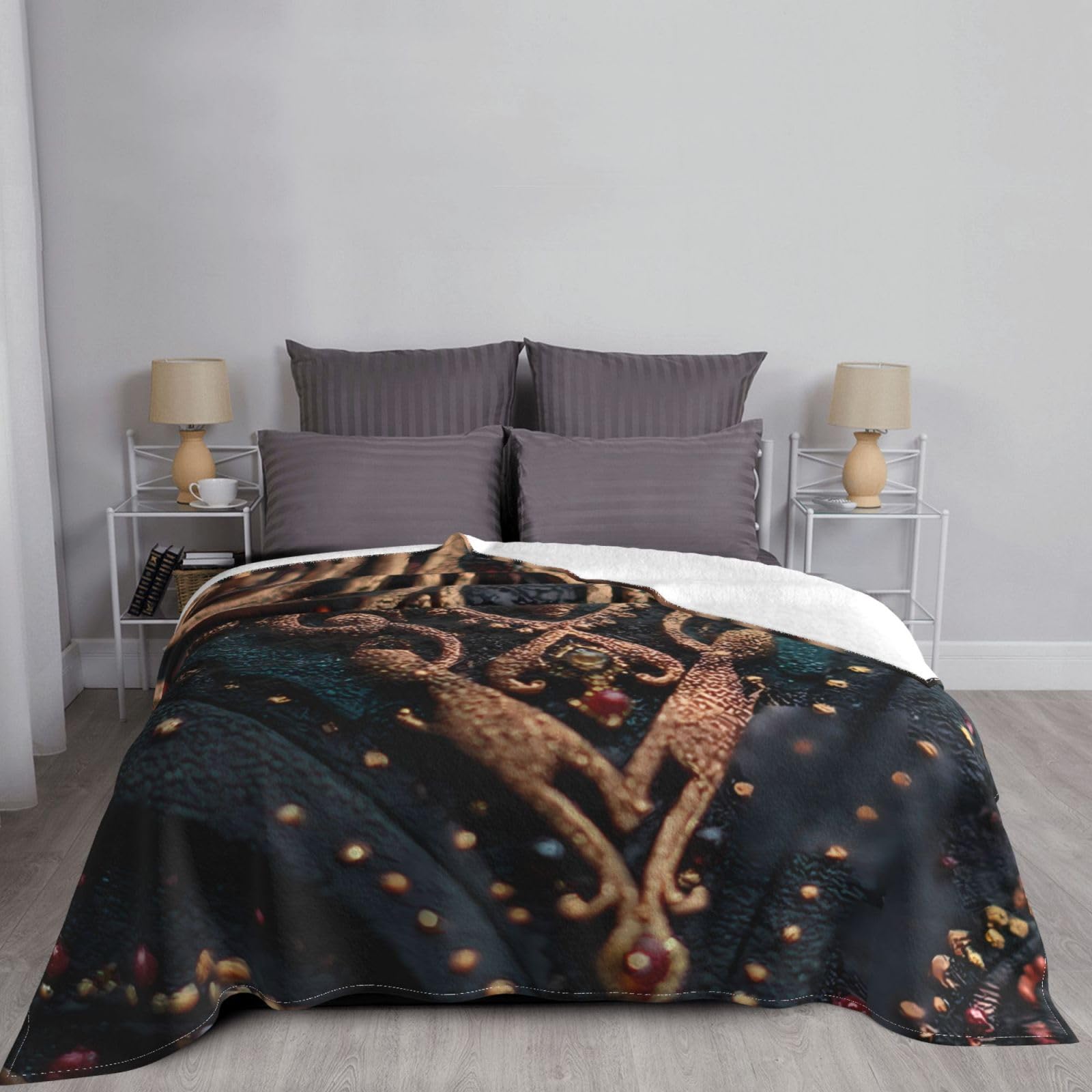Manta de viaje portátil de 80 x 60 pulgadas, suave, resistente a las arrugas, plegable, exquisito estampado dorado