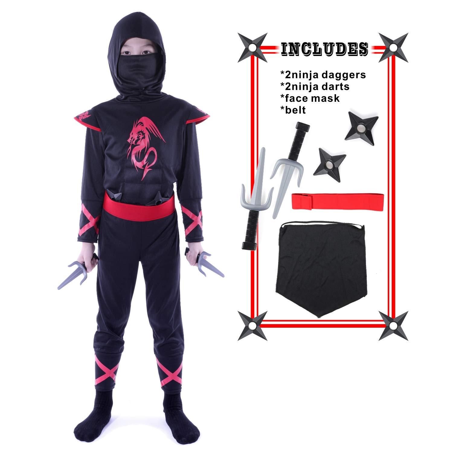 Sincere Party Costume Ninja per bambini, Ninja Dress Up Abbigliamento da gioco di ruolo con accessori