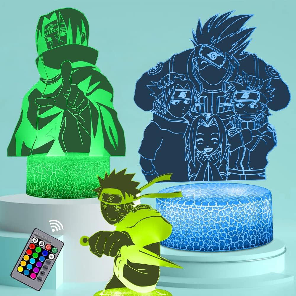3D Illusion Anime Figure Night Light for Boys Bedroom, 3 Patterns and
