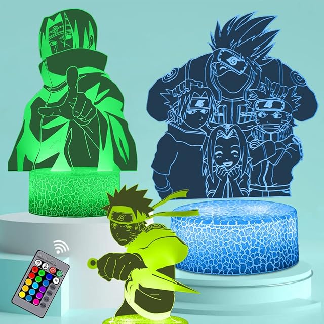 Kodetops 3D Illusion Anime Figure Night Light for Boys Bedroom, 3 Patterns and 16 Colors USB Charging Decor Toy Lamp for Birthday Christmas Anime Fans Gifts