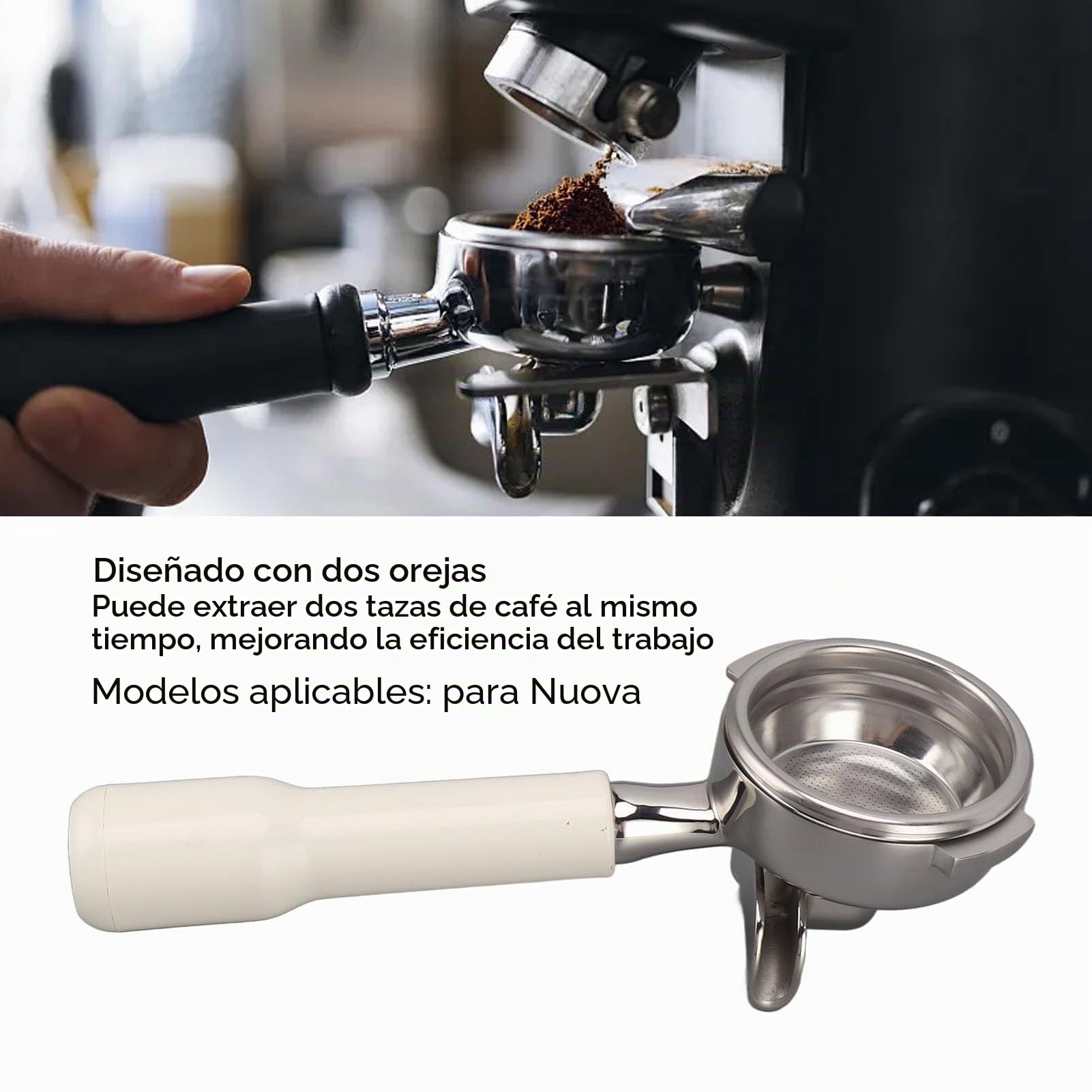 Topiky Portafiltro de café de 54 Mm, Portafiltro de café de Acero Inoxidable, Portafiltro de 2 Orejas, Portafiltro Desmontable, Apto para Nuova, Extrae Dos Tazas de café (Blanco)