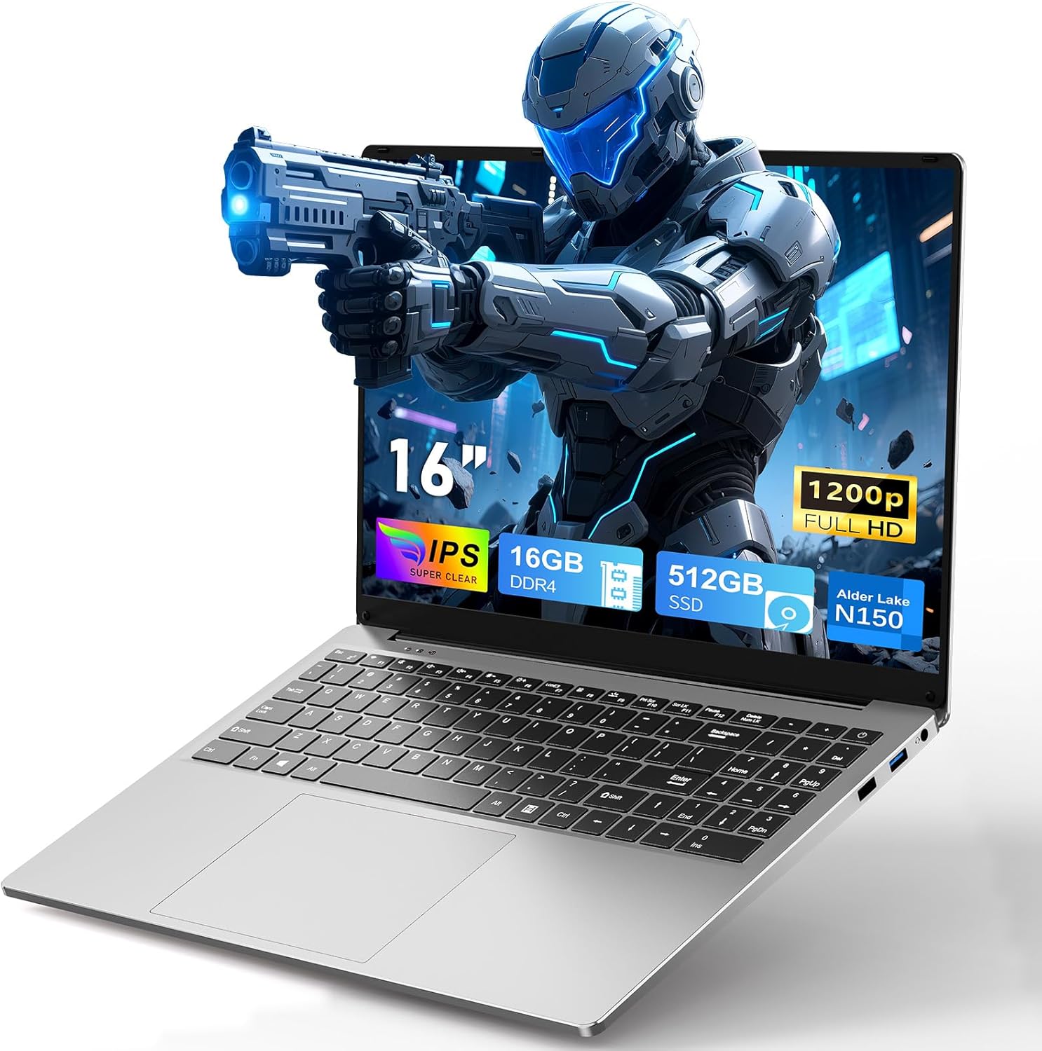 2025 Gaming Laptop,16 Inch Laptop Computer,16GB RAM 512GB SSD,N150 Processor(4C/4T, Up to 3.6GHz),16" FHD 1920 * 1200 Display,WiFi 5,BT4.2, Backlit Keyboard
