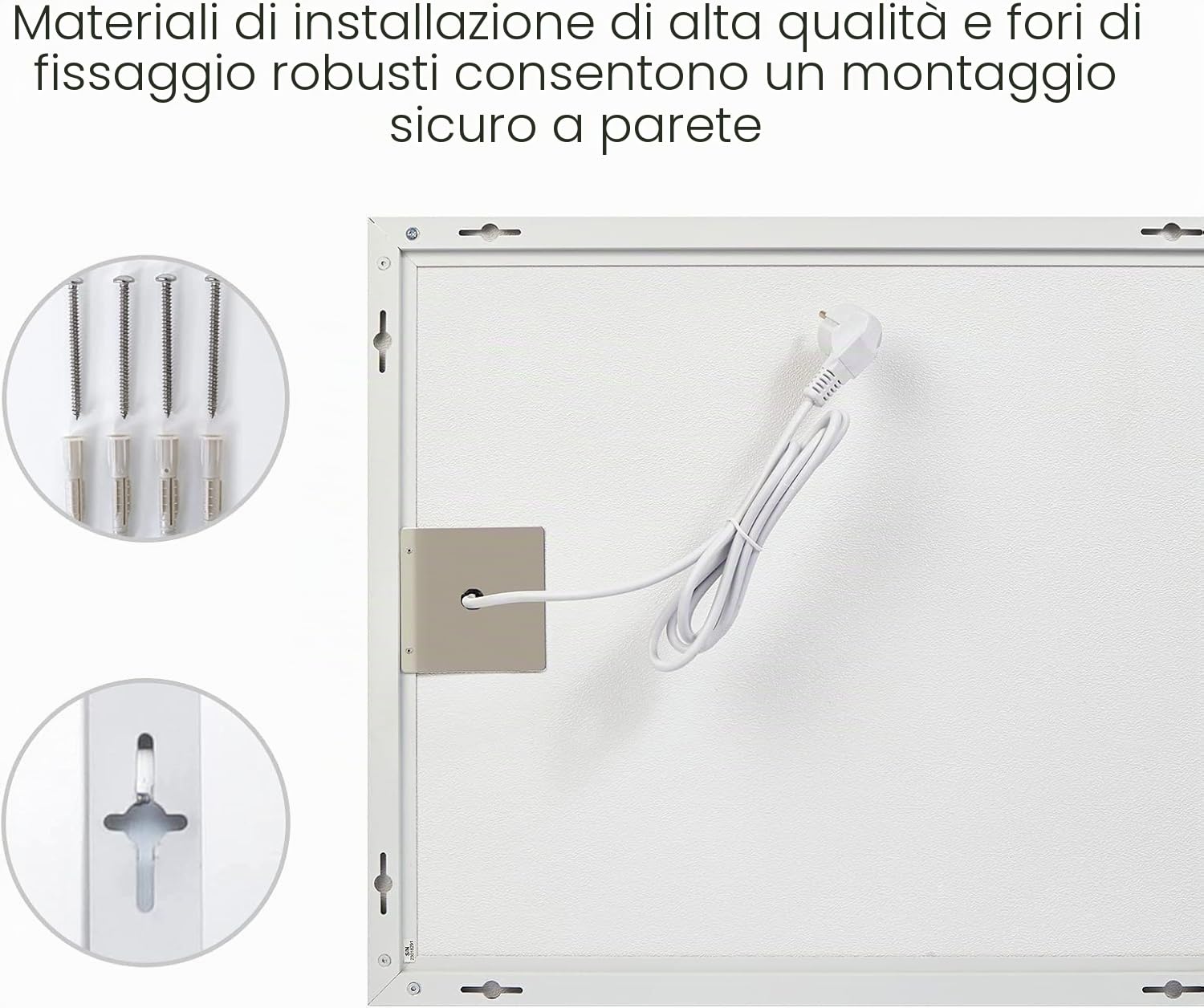 Pannello Radiante Infrarossi con Termostato 600W - 80°-120°Temperatura di lavoro - Adatto per 5-10㎡Indoor - Montaggio a Parete - 10 Anni di Garanzia