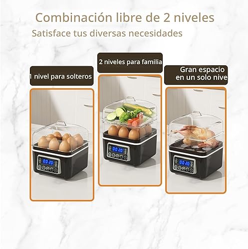 Miniatura 5 de Vaporizador eléctrico de alimentos de 2 niveles para cocinar, vaporizador digital multivegetal de 4 cuartos de galón con cestas apilables sin BPA,
