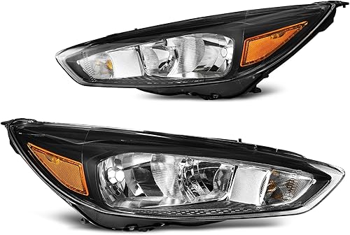 DWVO Conjunto de faros delanteros compatible con Ford Focus 2015-2018, carcasa negra, reflector ámbar, lente transparente