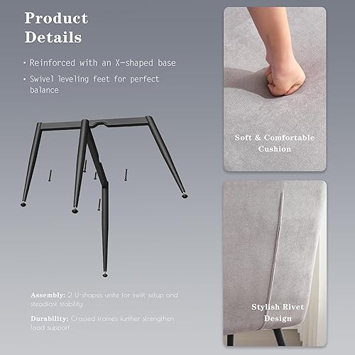 Miniatura 6 de Juego de 2 sillas de comedor, asiento acolchado más grande de tela clásica, patas de metal resistentes y respaldo ergonómico, sillas modernas de