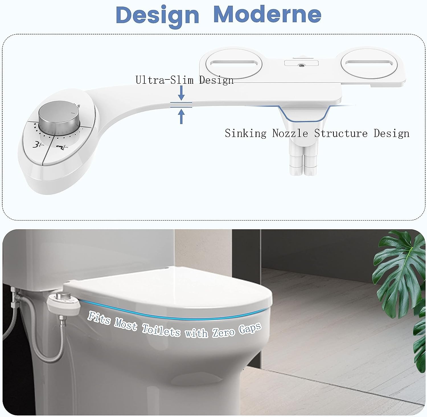 BbfStyle - Marque Française - Kit Bidet WC Japonais pour l'hygiène intime - Double Jet - Compatible WC Aux Normes Françaises - Pour une arrivée d'eau à Gauche ou à Droite - en ABS - Taharat -